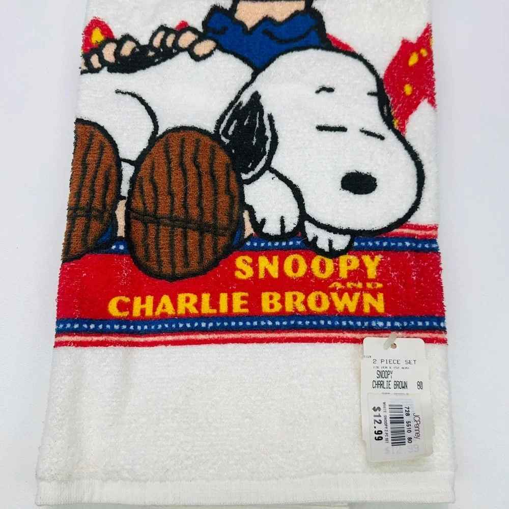 Vintage Peanuts Snoopy Charlie Brown Bath Buddies 2pc Towel Washcloth Set NEW